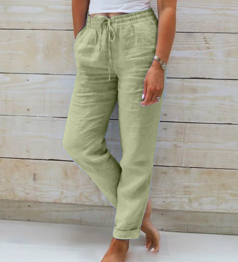 Aria Pants Made of Cotton and Linen with Elastic Waist