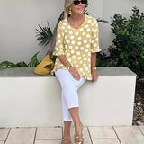 Denise | Relaxed V-Neck Polka Dot Blouse