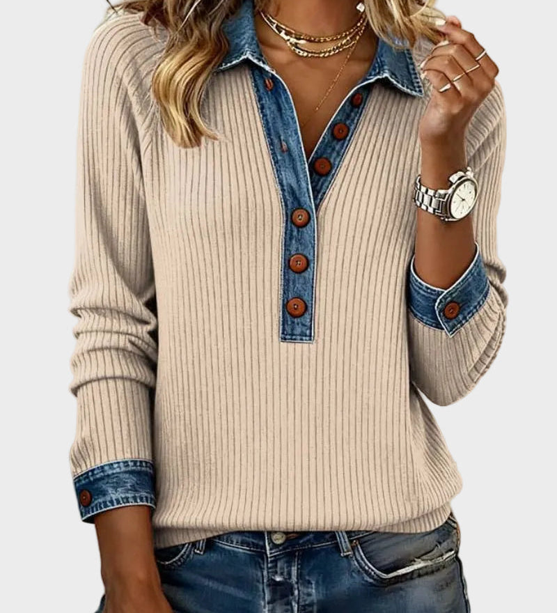 Ravit - Denim Woven Long Sleeve Blouse
