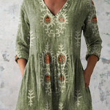 Elise | Soft Green Print V-Neck Blouse