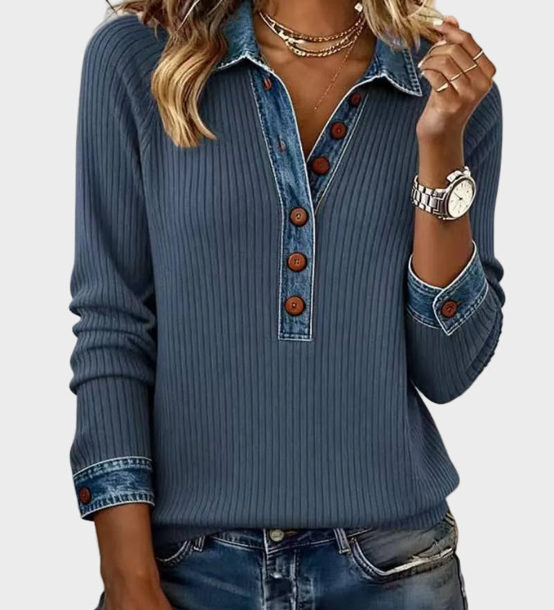 Ravit - Denim Woven Long Sleeve Blouse