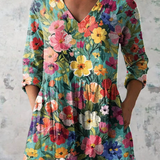 Nora | Bright Floral V-Neck Blouse