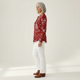 Caroline - Red Christmas Top with White Motifs