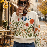 Wrenna - Cardigan with Zip in a Meadow of Wildflowers