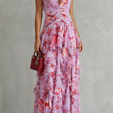 Belladina | Romantic Cascading Rose Long Dress with American Neckline