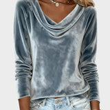 Jovelyra - Velvet Top with Draped Collar