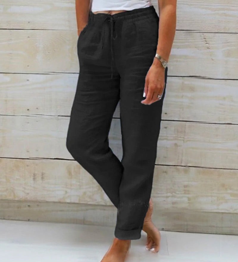 Aria Pants Made of Cotton and Linen with Elastic Waist