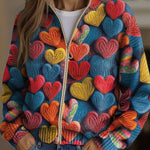 Madeline - Multicoloured Heart Textured Knit Cardigan