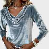 Jovelyra - Velvet Top with Draped Collar