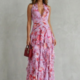 Belladina | Romantic Cascading Rose Long Dress with American Neckline