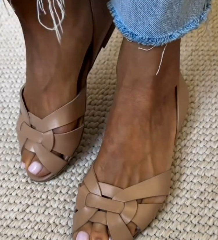 Ariane | Woven Tan Flat