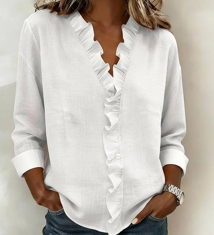 Sadie | Blouse with Ruffles, V-Neck and Long Sleeves