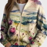 Zelda - Scottish Thistle Flower - Zip Cardigan