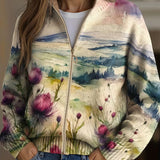 Avery - Thistle Landscape Zip-Up Cardigan