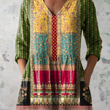 Emilie | Patchwork Print V-Neck Blouse