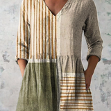 Camille | Neutral Stripe V-Neck Blouse