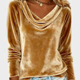 Jovelyra - Velvet Top with Draped Collar