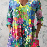 Maelle | Colourful Patchwork V-Neck Blouse