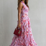 Belladina | Romantic Cascading Rose Long Dress with American Neckline