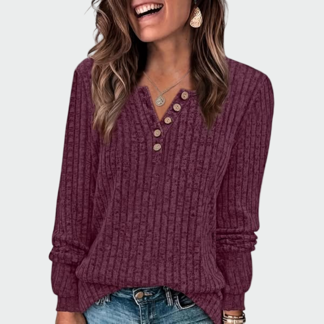 Ema - Women's Knitted Sweater with Buttons