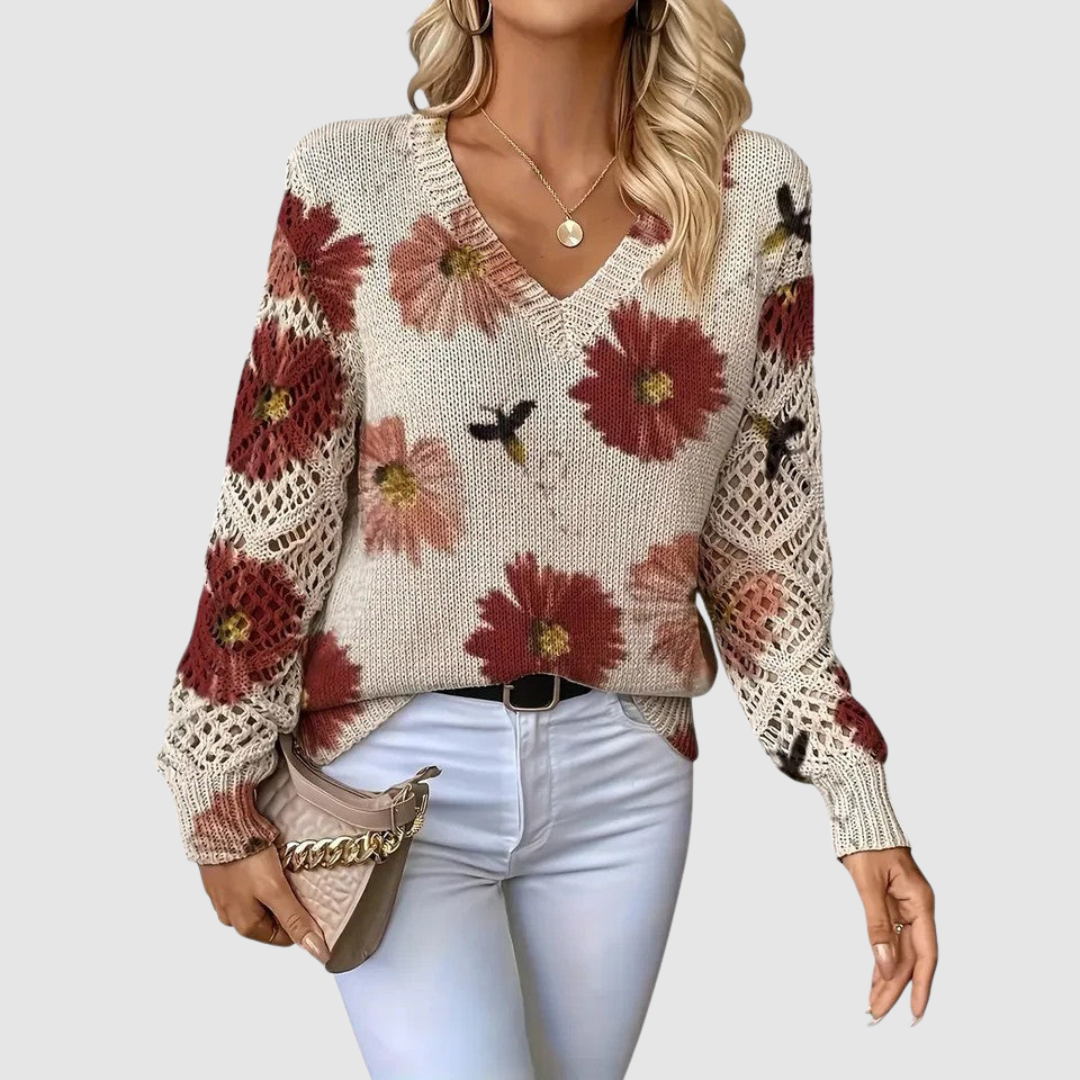 Meda - Elegant Sweater with Floral Pattern
