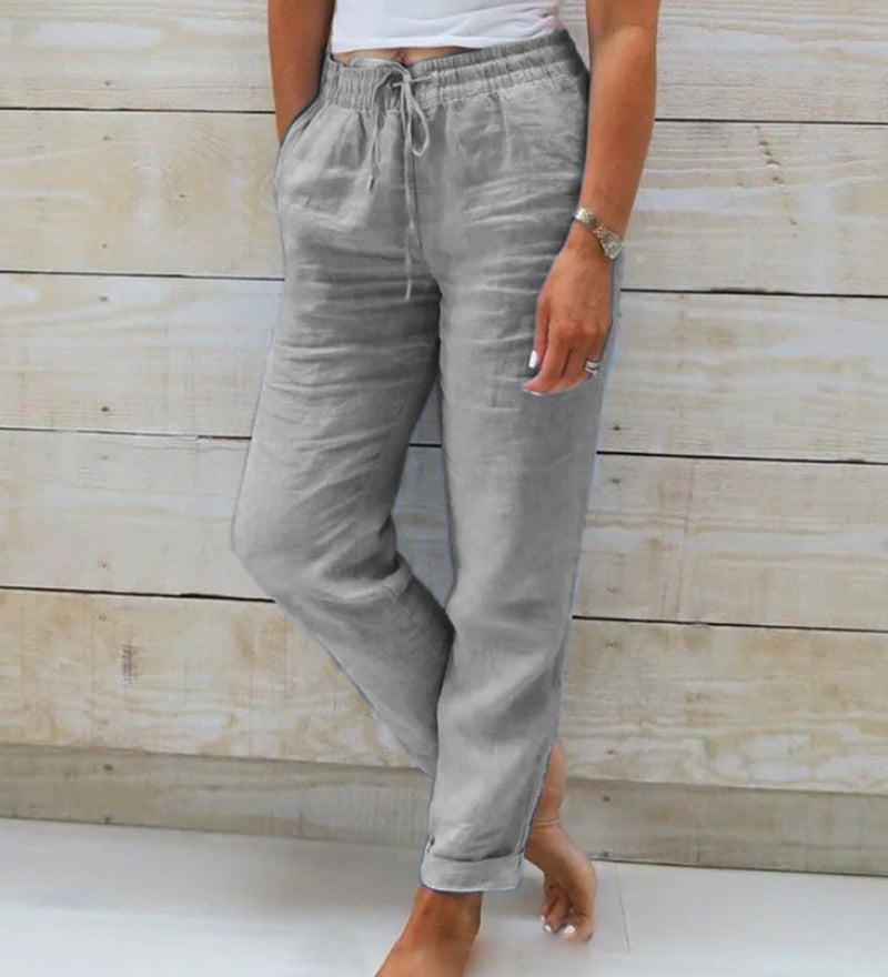 Aria Pants Made of Cotton and Linen with Elastic Waist