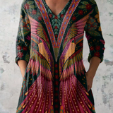 Manon | Deep Red Print V-Neck Blouse