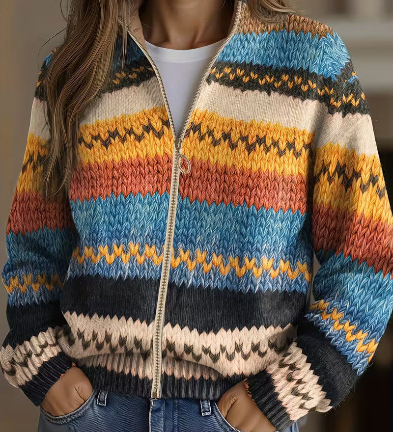 Jenna - Colourful Zigzag Knit Cardigan