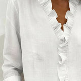 Sadie | Blouse with Ruffles, V-Neck and Long Sleeves