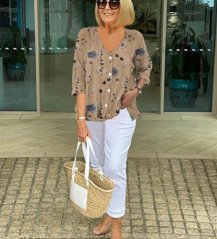 Joanne | Printed Button Tunic Top