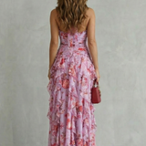 Belladina | Romantic Cascading Rose Long Dress with American Neckline