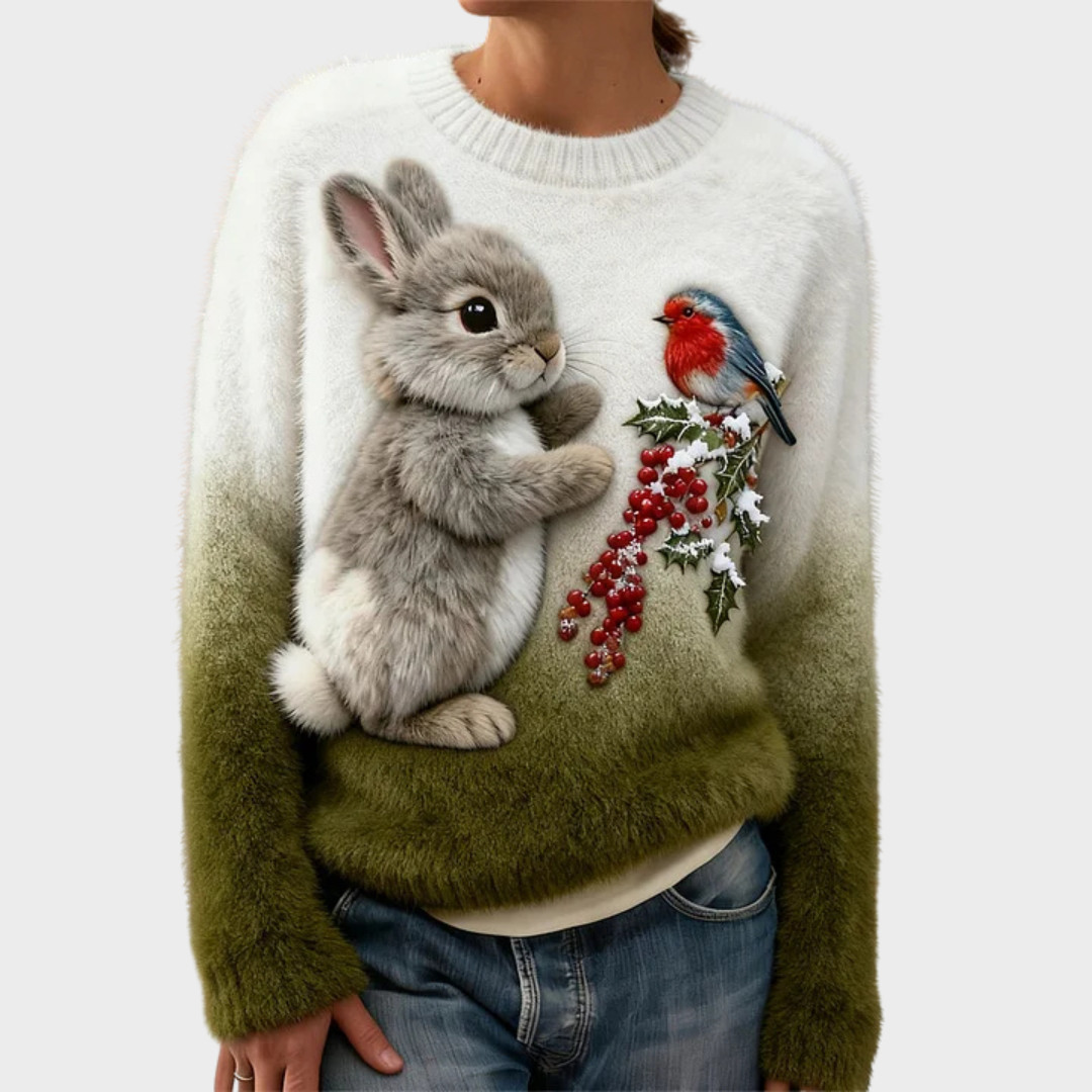 Lucy - Plush Sweater with Christmas Bunny