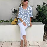 Denise | Relaxed V-Neck Polka Dot Blouse