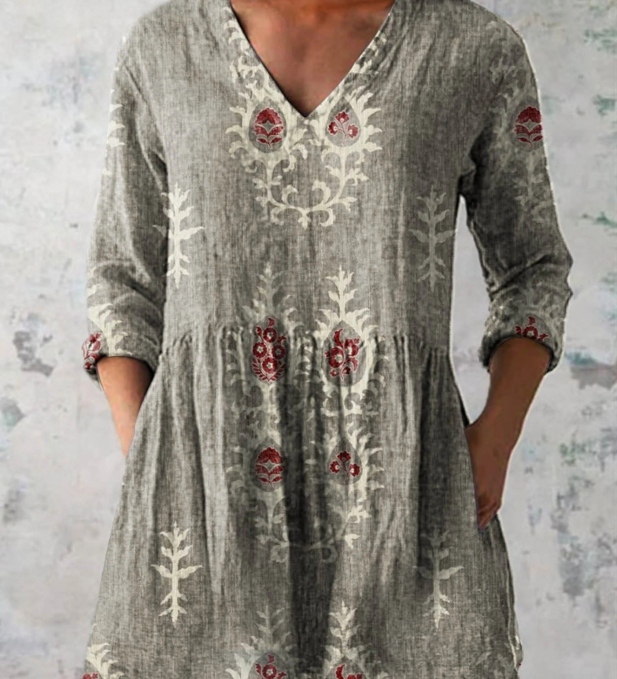 Elise | Soft Green Print V-Neck Blouse