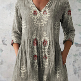 Elise | Soft Green Print V-Neck Blouse