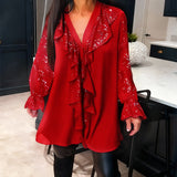 Loose Solid Colour Blouses with Ruffles