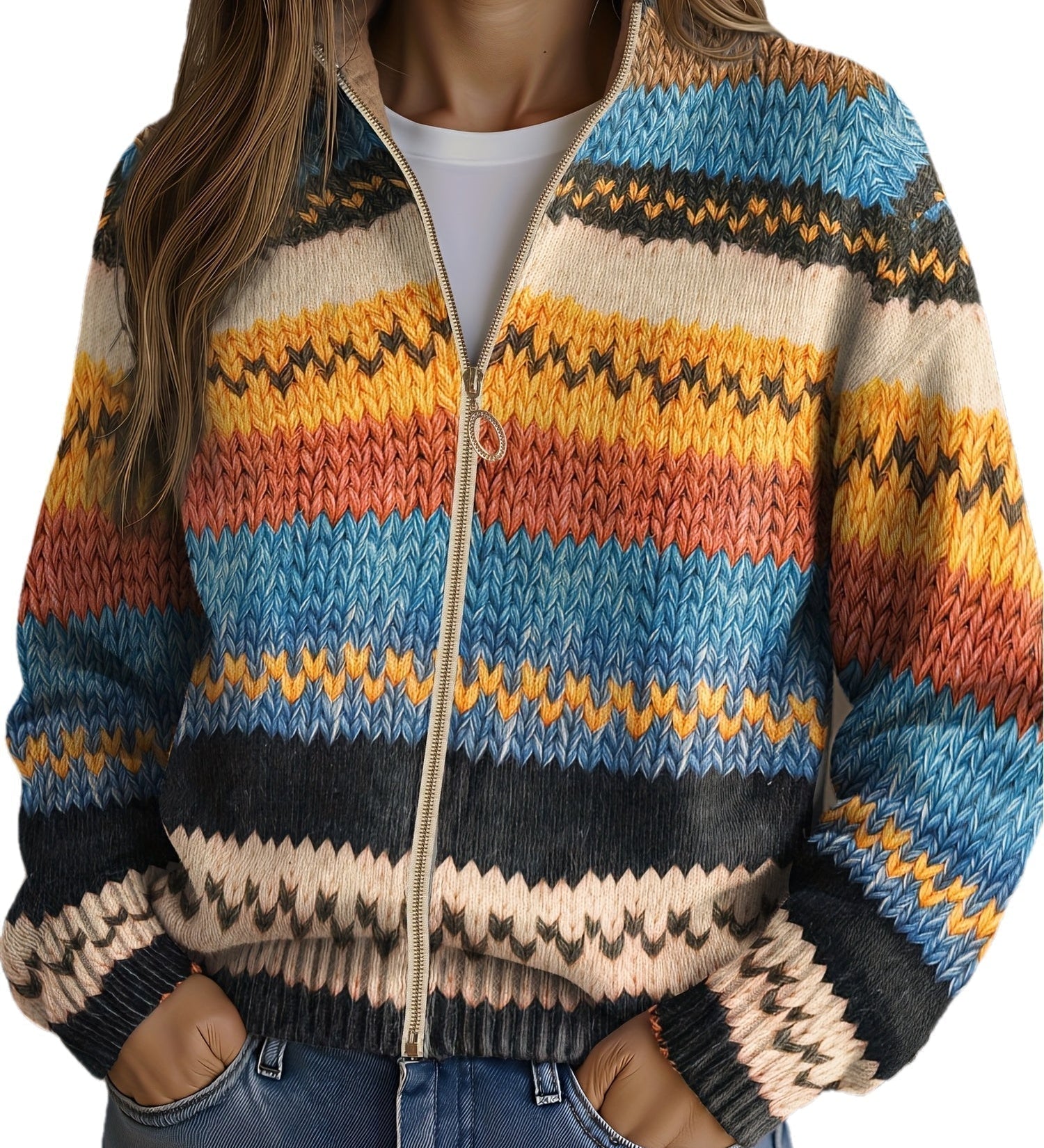 Jenna - Colourful Zigzag Knit Cardigan