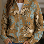 Kaitlyn - Cactus & Desert Horse Zip-Up Cardigan