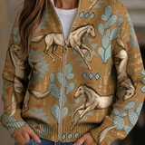 Kaitlyn - Cactus & Desert Horse Zip-Up Cardigan