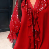 Loose Solid Colour Blouses with Ruffles