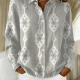 Renee™ – Elegant Knit Hoodie Blouse with Diamond Pattern