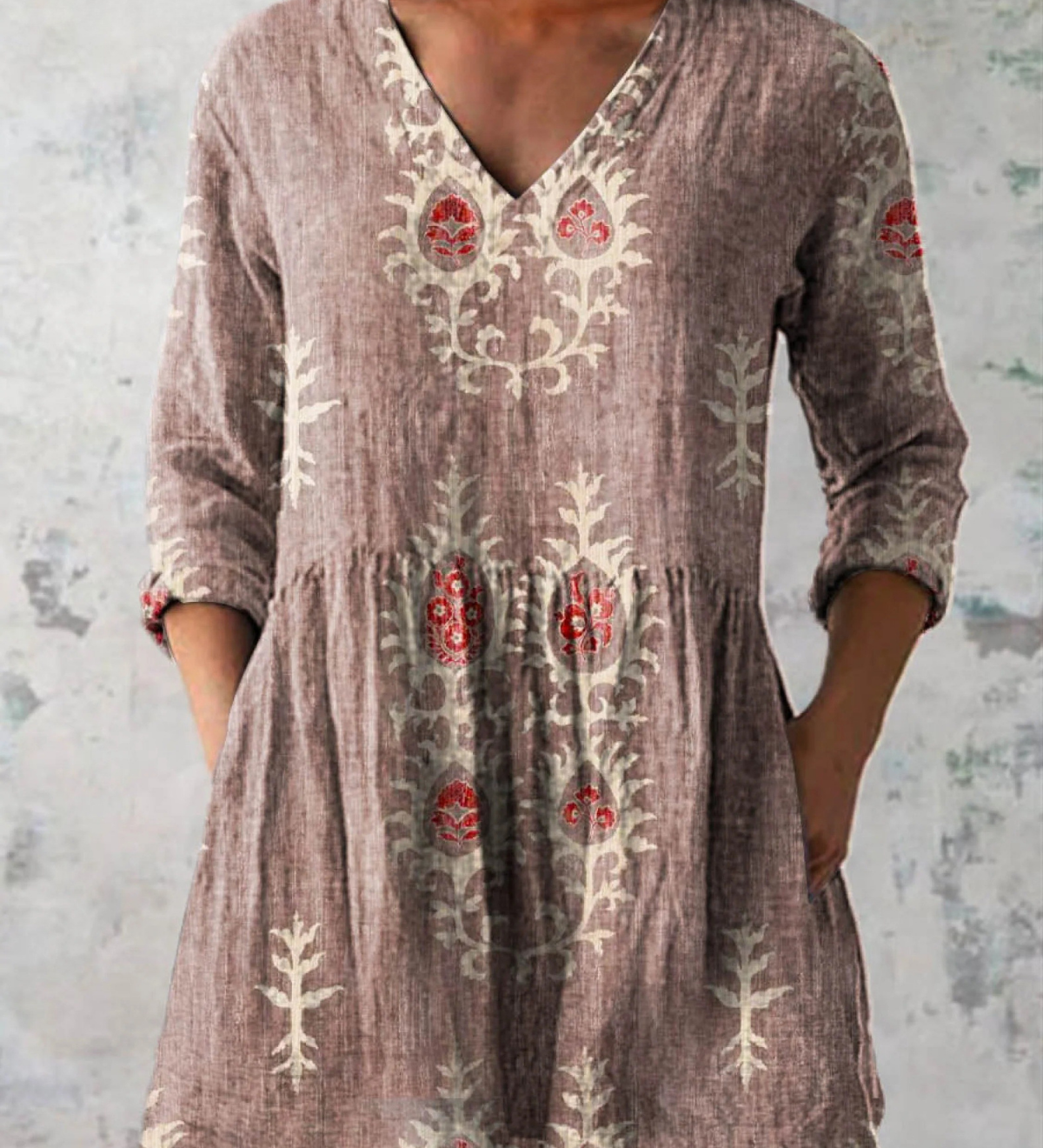 Elise | Soft Green Print V-Neck Blouse