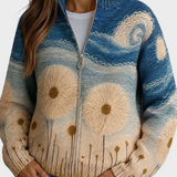 Yolanda - Quilted cardigan with zip in dandelion flower print