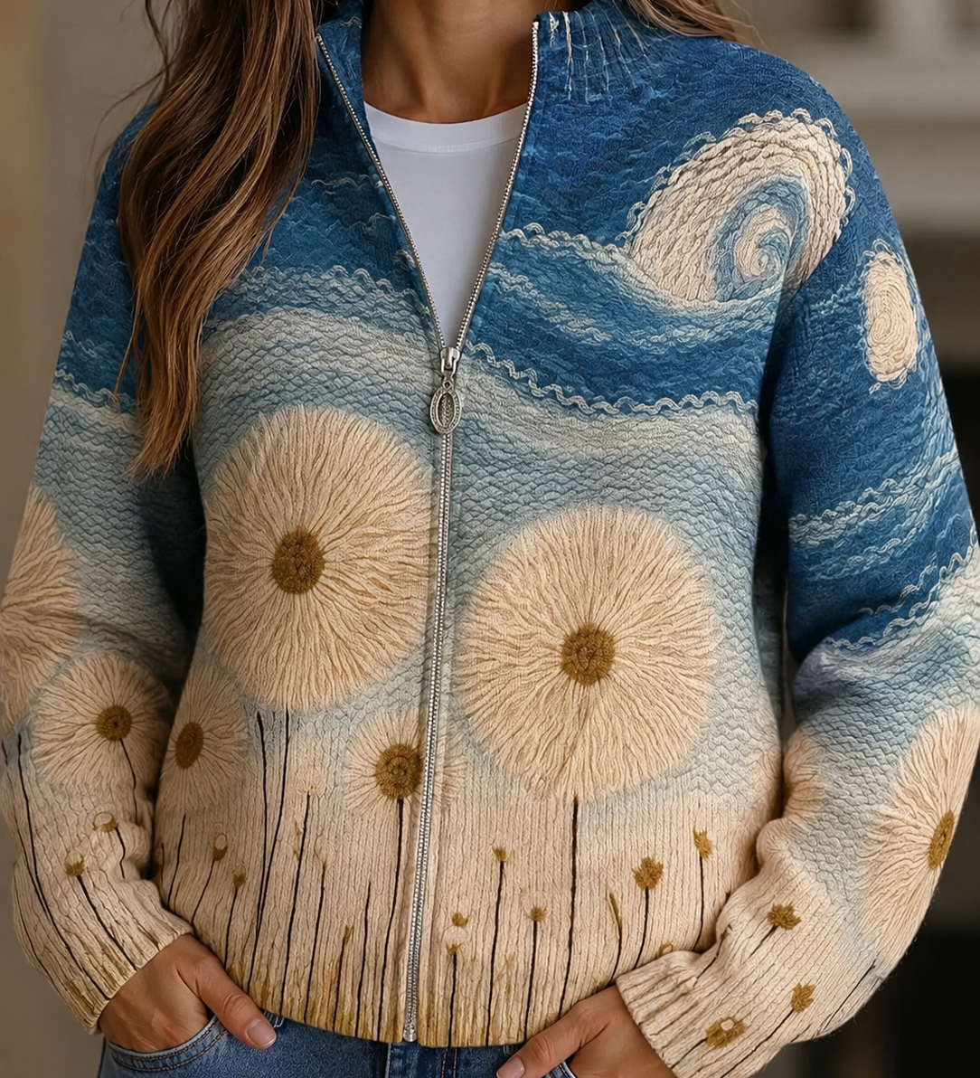 Quinn - Dandelion Quilted Zip-Up Cardigan