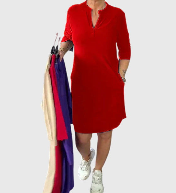 Katherine | Solid V-Neck Dress