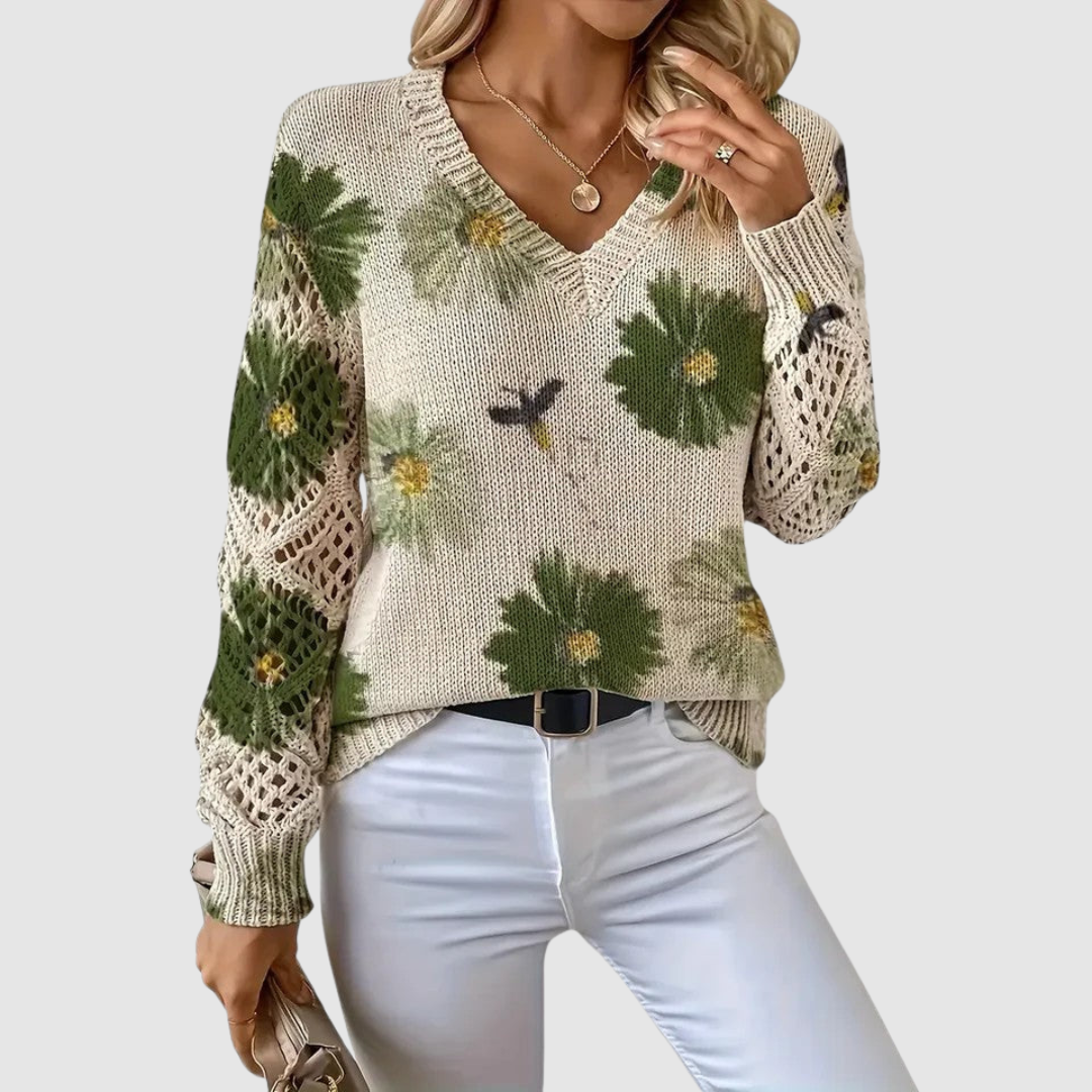 Meda - Elegant Sweater with Floral Pattern