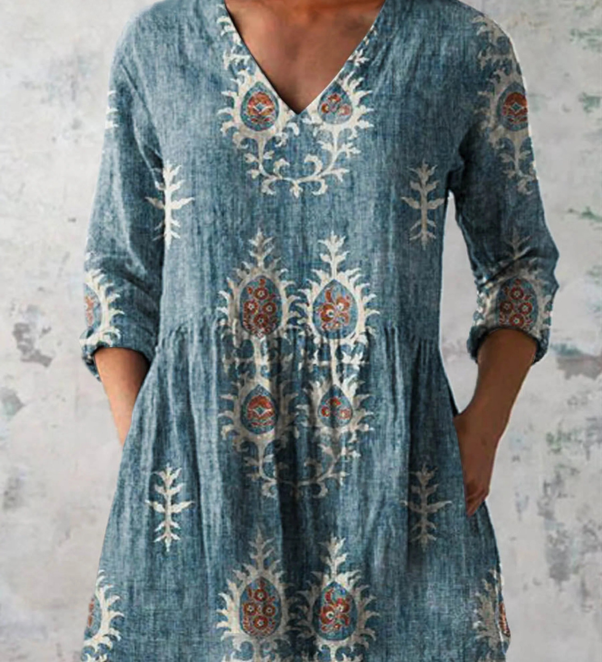 Elise | Soft Green Print V-Neck Blouse