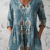 Elise | Soft Green Print V-Neck Blouse