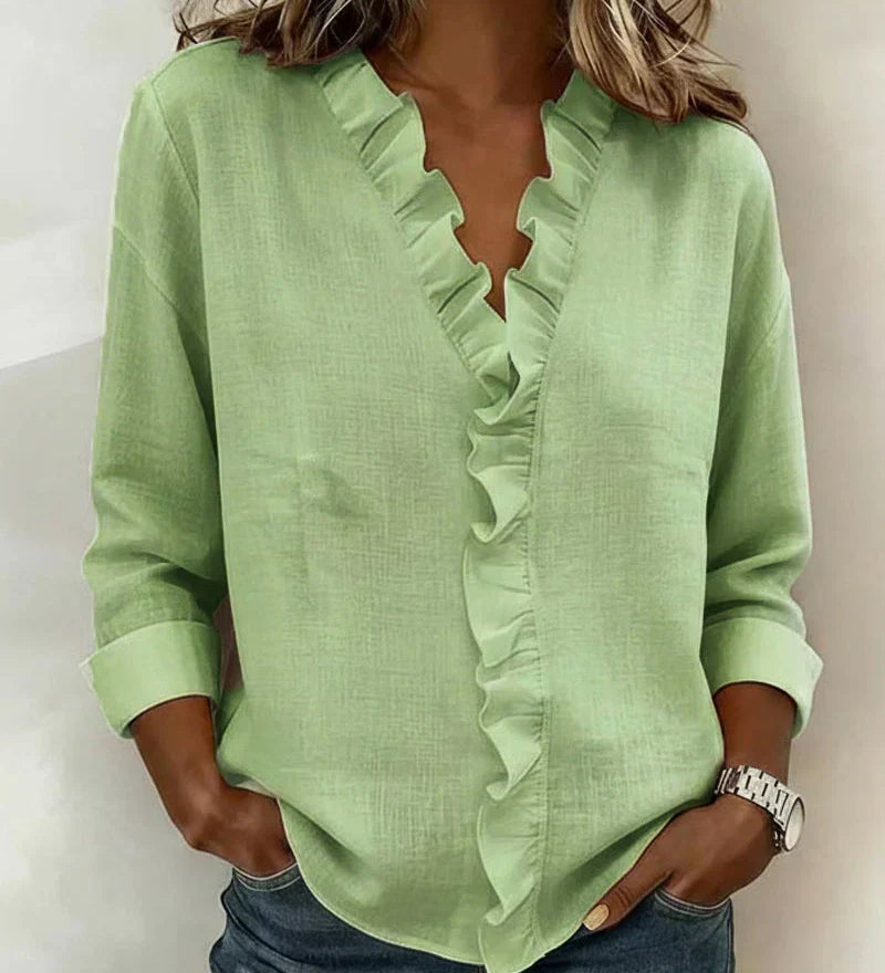 Sadie | Blouse with Ruffles, V-Neck and Long Sleeves