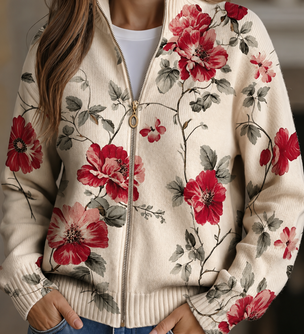 Penelope - Floral Print Vintage Zip-Up Cardigan